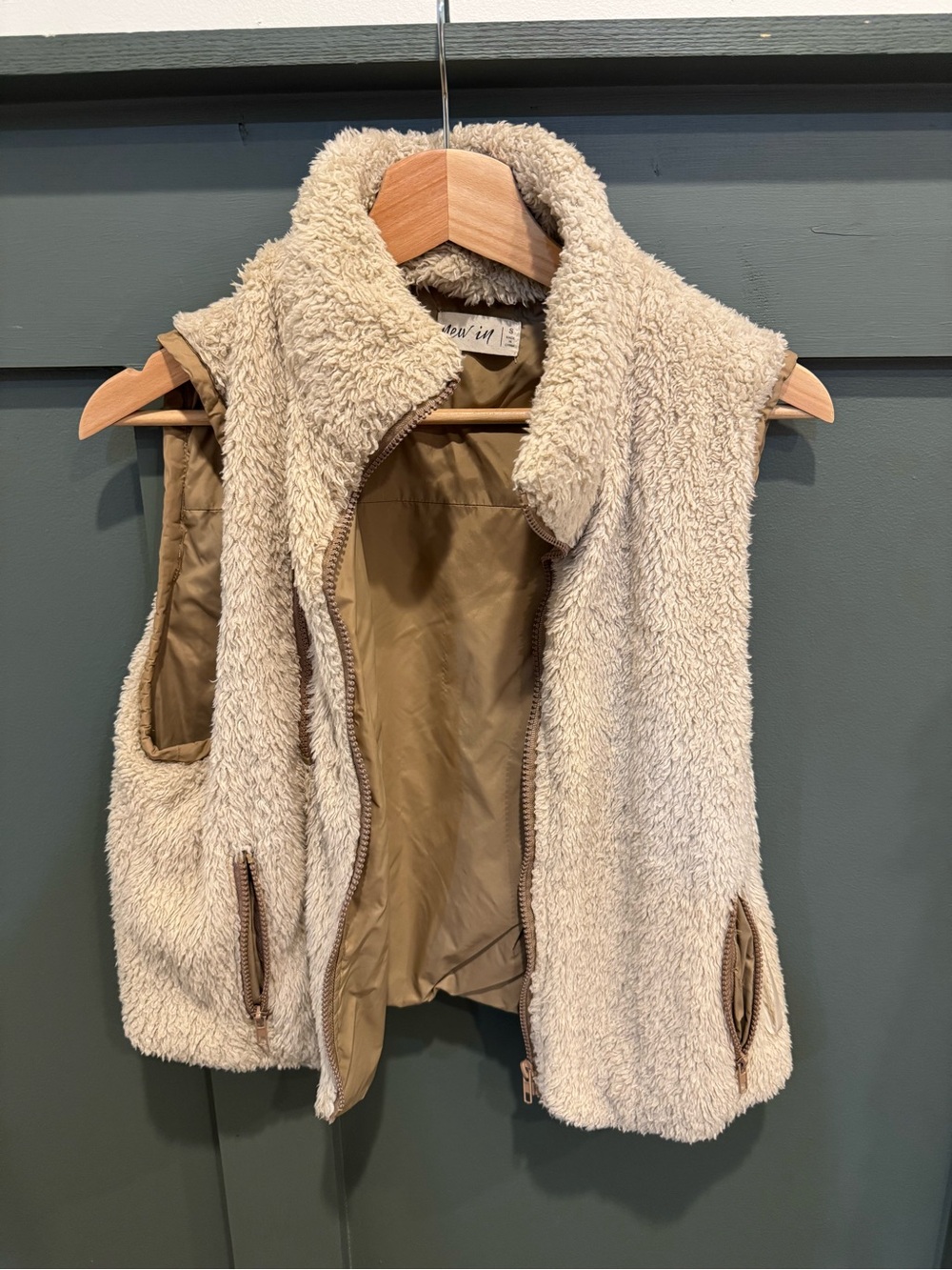 Sherpa Vest in Cream with Tan Lining - Women's Layering Vest
